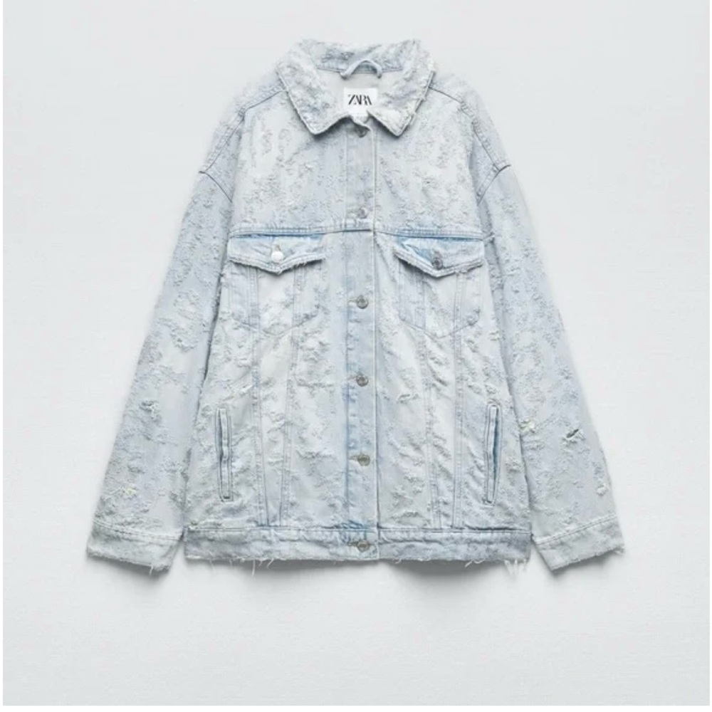 Zara Distressed Light Blue Jean Jacket